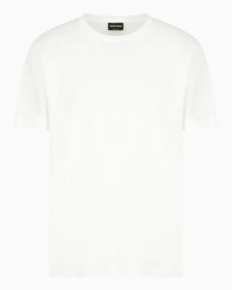 Giorgio Armani T-Shirt aus reiner Interlock-Baumwolle mit Logo-Schriftzug Weiß