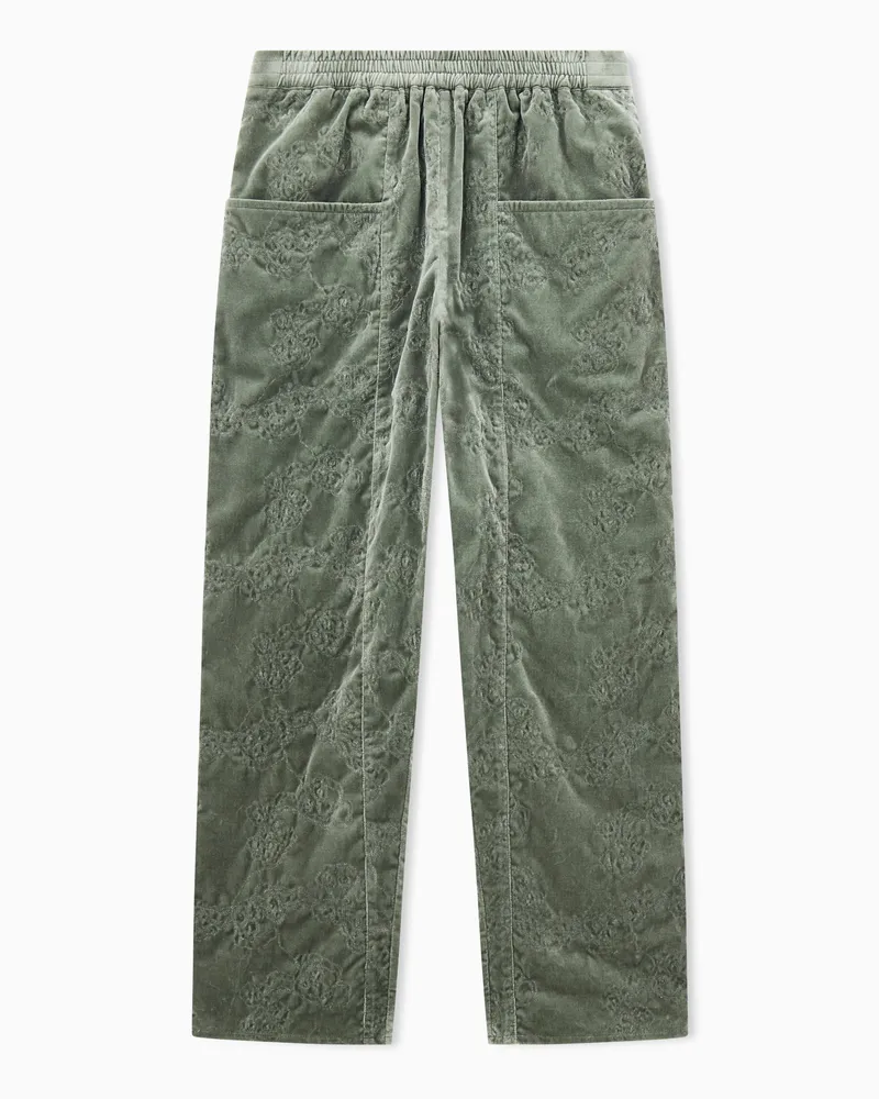 Giorgio Armani Regular Fit Hose aus Baumwollsamt mit Blumenstickerei Grün