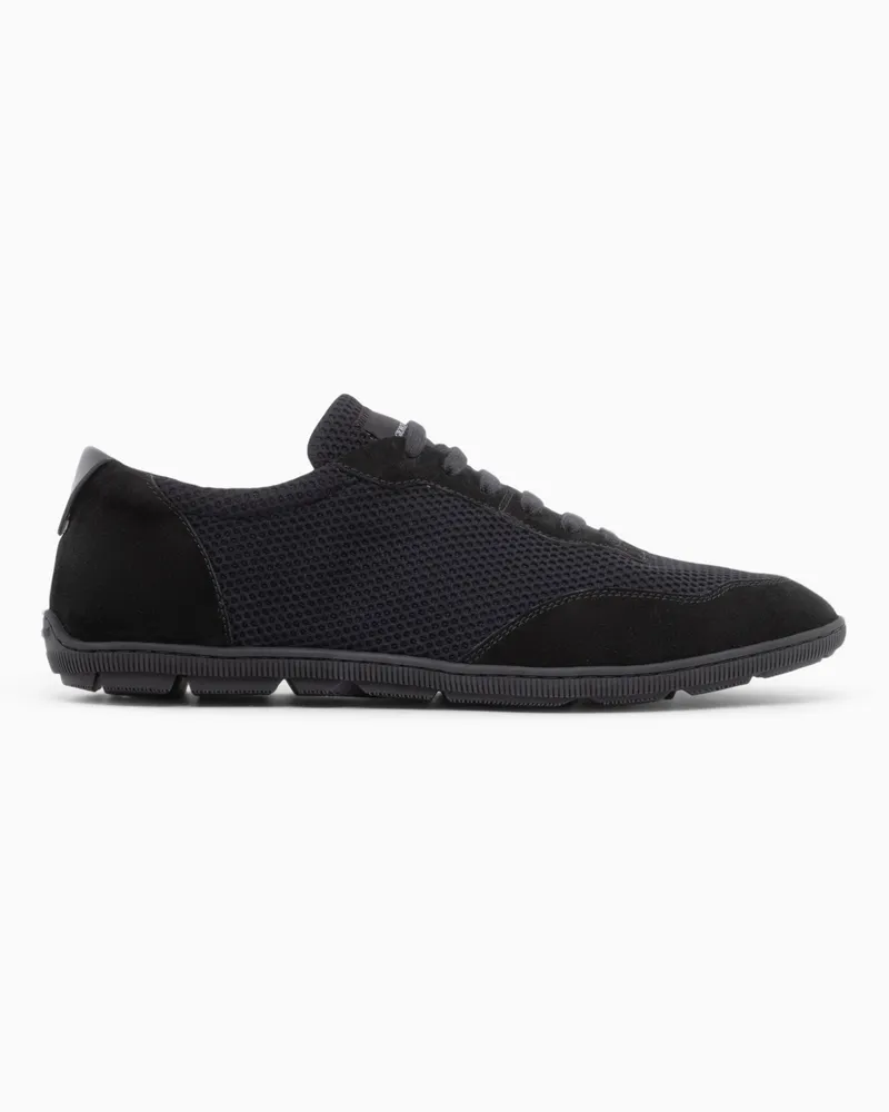 Giorgio Armani Low-Top-Sneaker aus Mesh mit Einsätzen aus Wildleder Schwarz