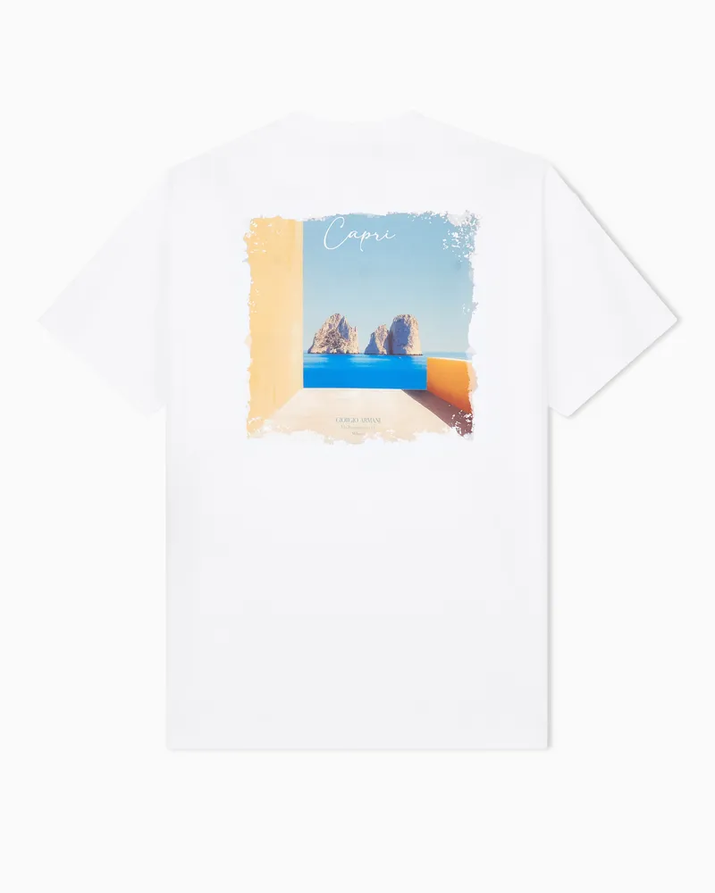 Giorgio Armani T-Shirt aus Baumwoll-Interlock-Jersey mit Print auf der Rückseite Gemustert