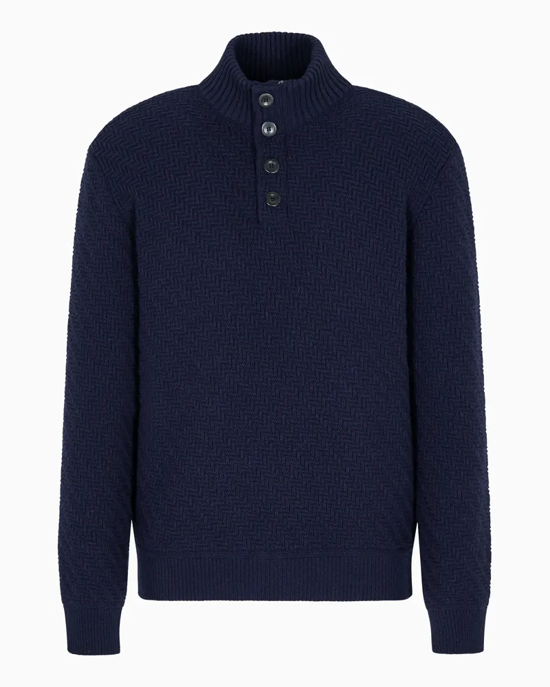 Giorgio Armani Rollkragenpullover aus Kaschmir mit diagonal verlaufender Linksstrickverarbeitung Blau