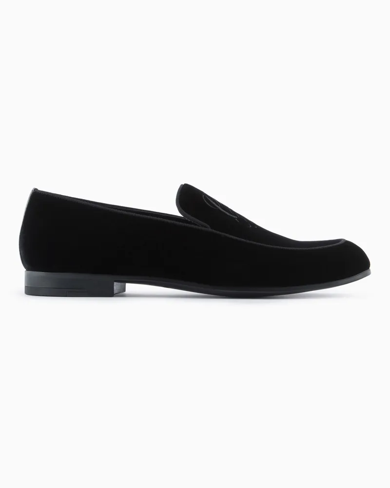 Giorgio Armani Mokassins Icon aus Samt mit Logo-Stickerei Schwarz