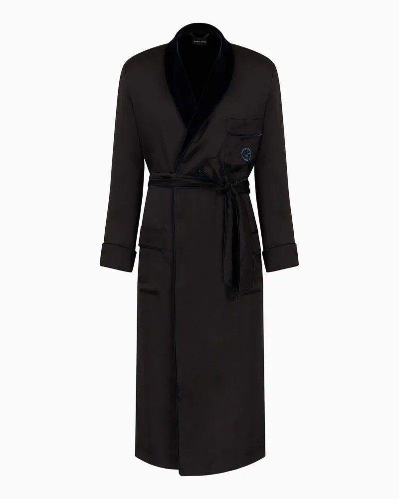 Giorgio Armani Morgenmantel aus Seide mit Monogramm Schwarz