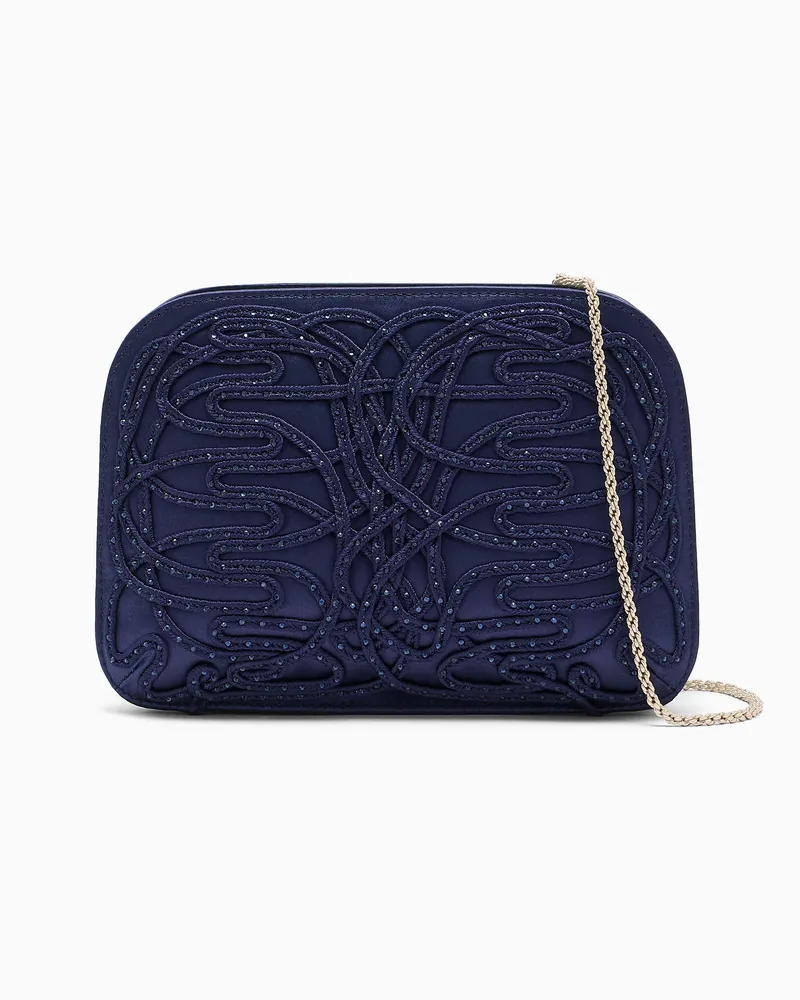 Giorgio Armani Clutch La Prima aus Satin mit Stickerei und Strassbesatz Marineblau
