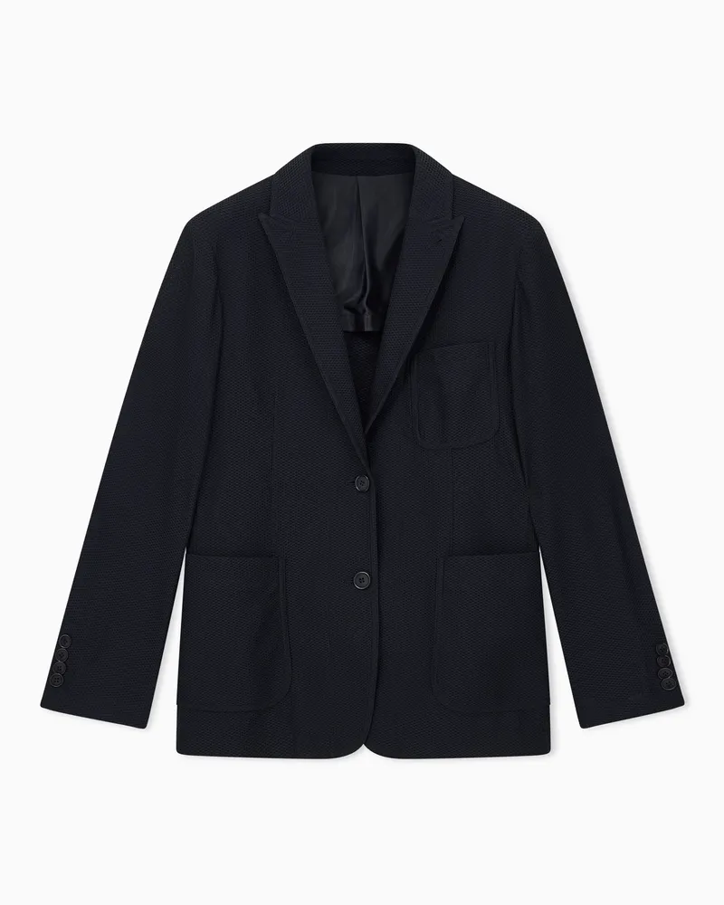 Giorgio Armani Blazer Einreihig Regular Fit aus strukturiertem Mesh Schwarz