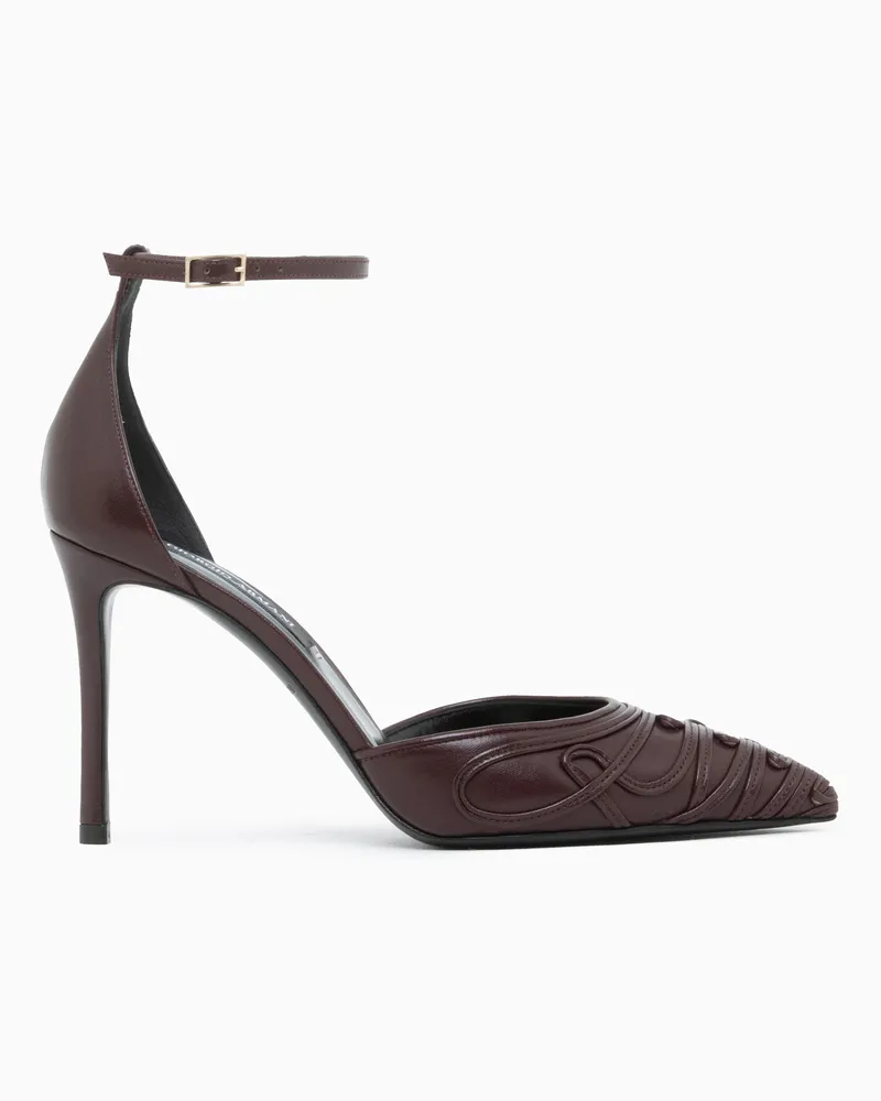 Giorgio Armani Riemchenpumps aus Leder mit spitzer Kappe und Ziernähten Burgunderrot