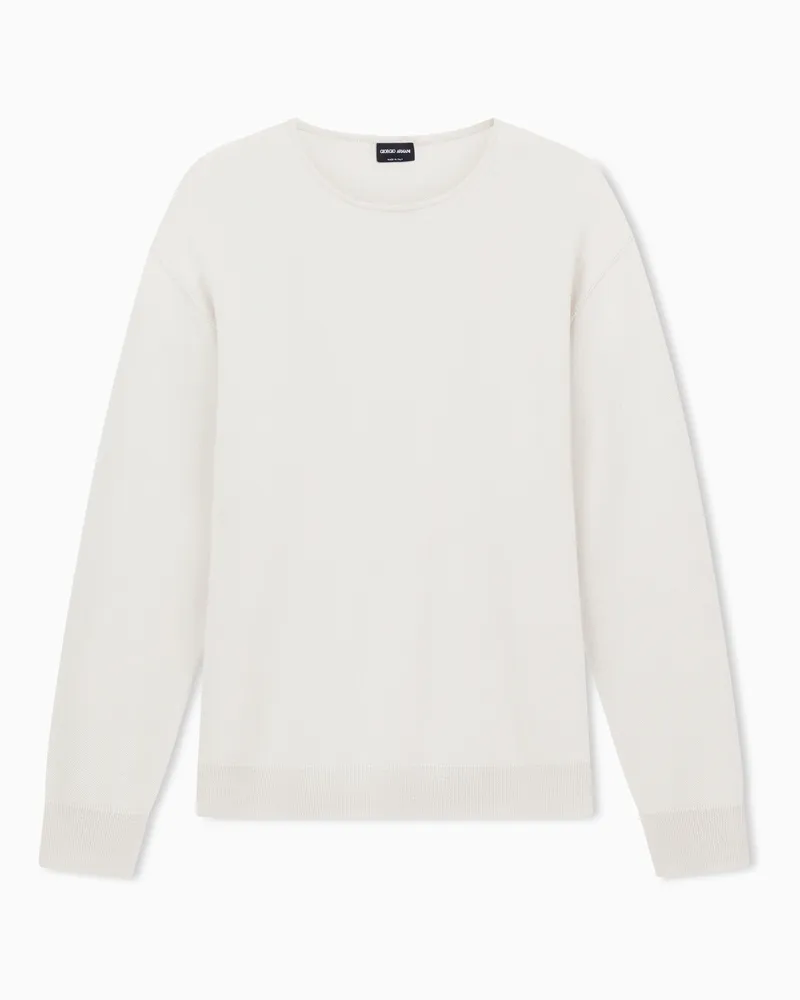 Giorgio Armani Rundhalspullover aus Kaschmir-Seiden-Interlock Weiß