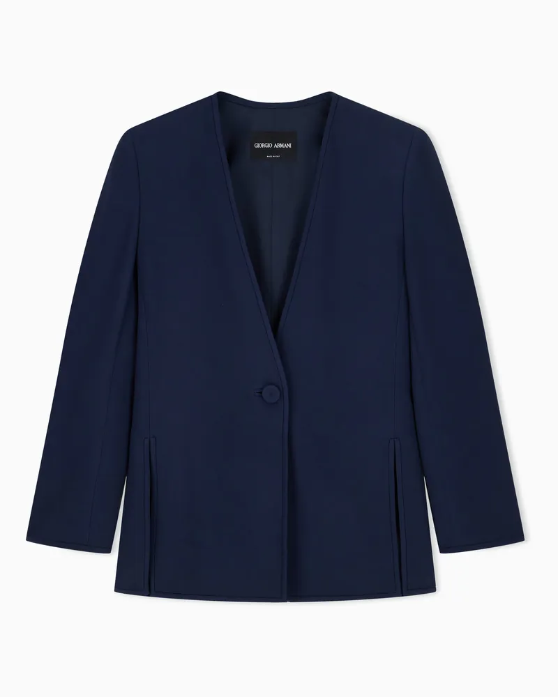 Giorgio Armani Jacke aus technischem Viskose-Cady mit V-Ausschnitt Blau