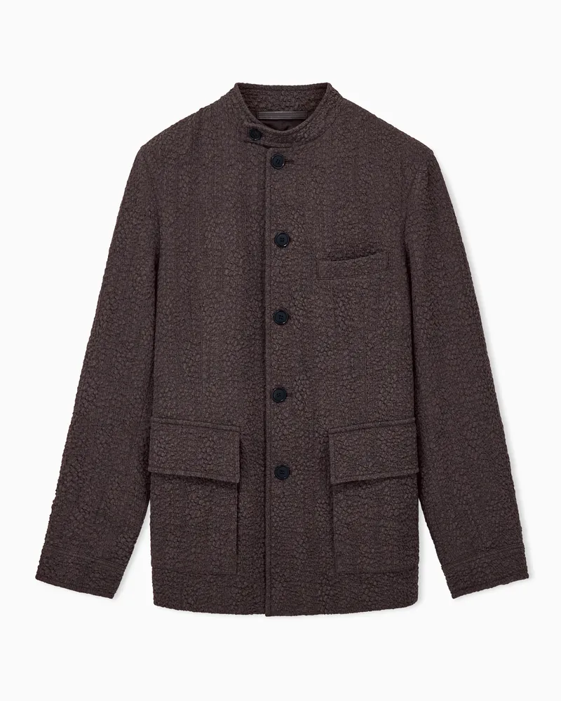 Giorgio Armani Strukturierter Blazer aus Wollmischung mit Stehkragen Grau