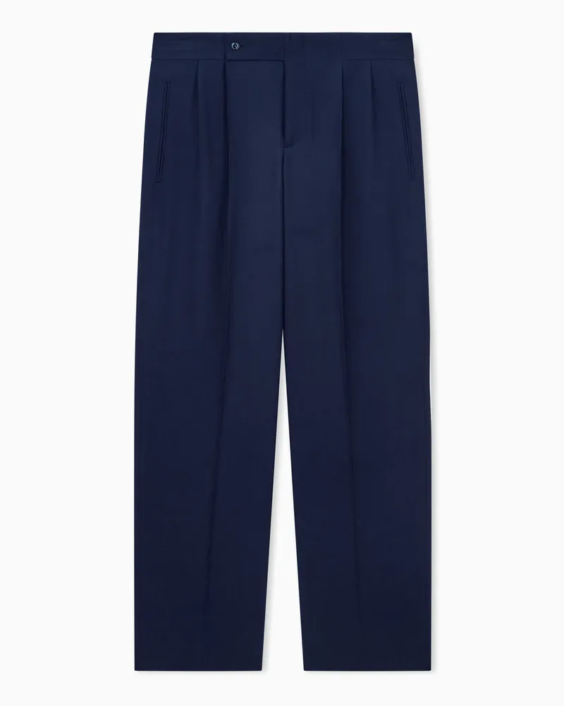 Giorgio Armani Bundfaltenhose aus fließender Schurwolle mit Seitentaschen Marineblau