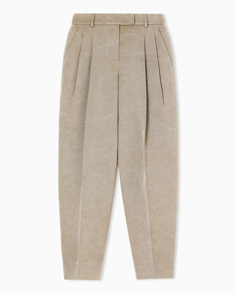 Giorgio Armani Hose mit zwei Bundfalten, gefertigt aus Hanf, Viskose und Kavallerie-Twill aus Baumwolle Beige