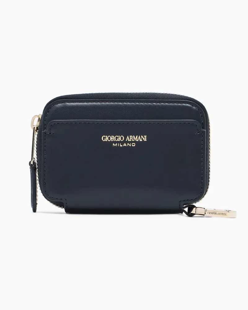 Giorgio Armani Mini-Portemonnaie mit umlaufendem Reißverschluss, gefertigt aus Leder Schwarz