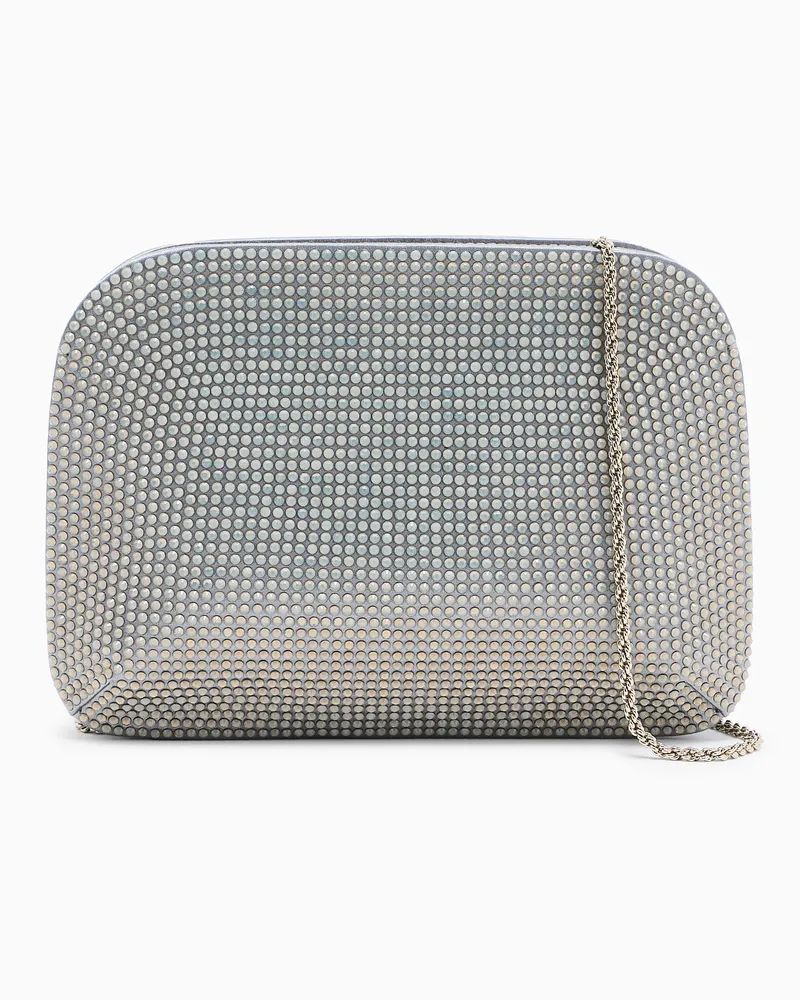 Giorgio Armani la Prima Clutch aus Satin und opalfarbenem Strass Silber