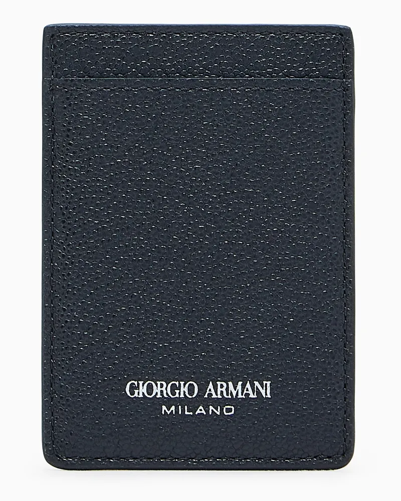 Giorgio Armani Schlüsselanhänger mit AirTag-Halter, gefertigt aus genarbtem Kalbsleder Schwarz