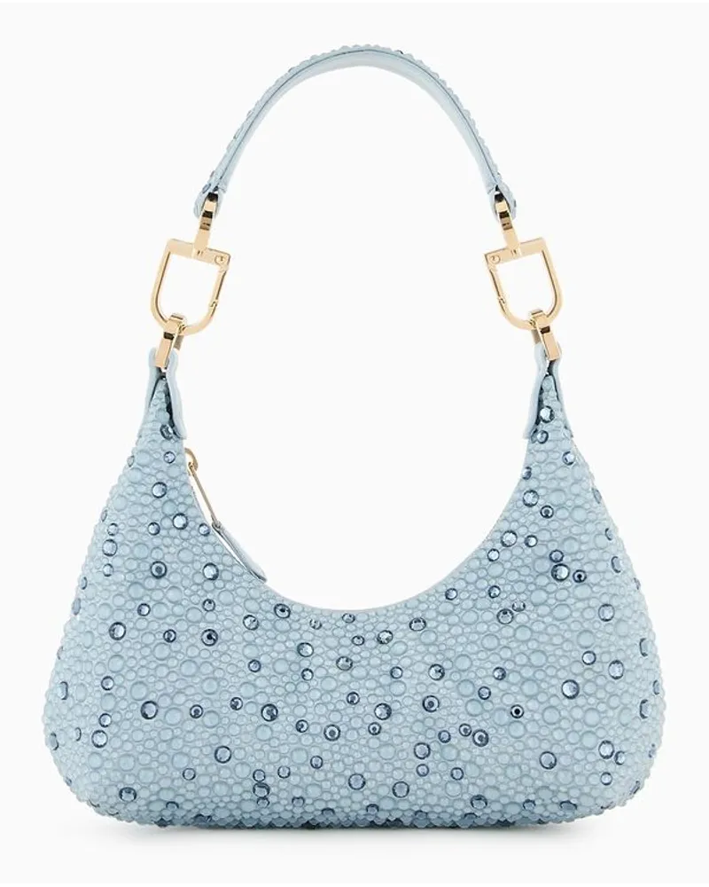 Giorgio Armani Kleine Hobo Bag La Prima Aus Satin und Strass Azurblau