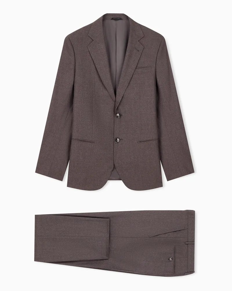 Giorgio Armani Einreihiger Anzug aus reinem Schurwollflanell Soho Braun