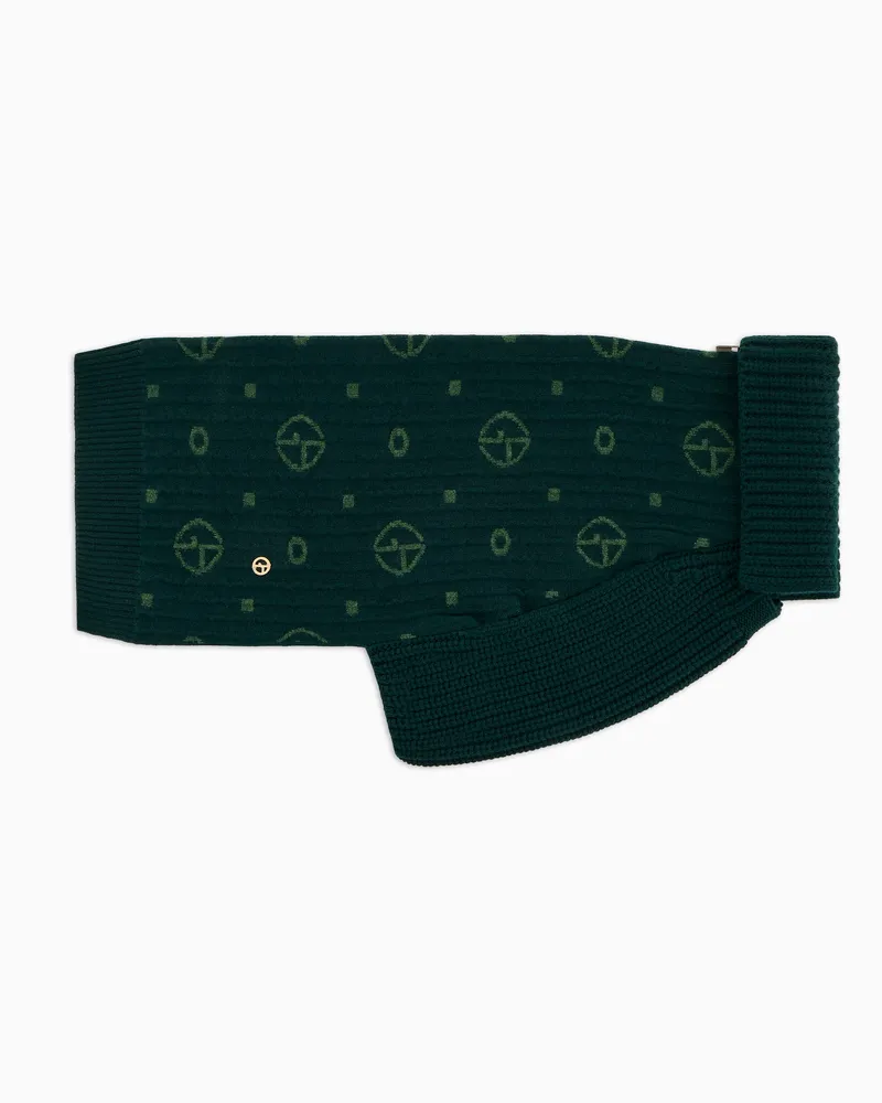 Giorgio Armani Poldo x  Kleiner Pullover aus Schurwolle und Kaschmir mit Monogramm-Jacquard Grün