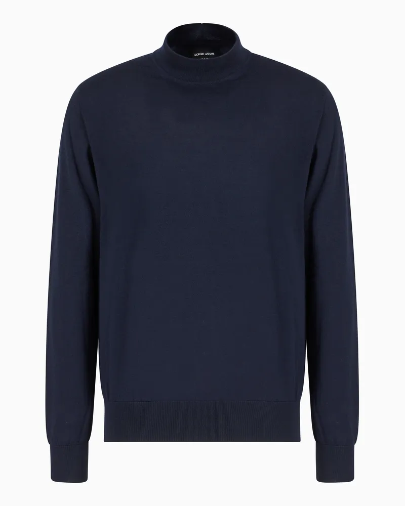 Giorgio Armani Pullover mit hohem Kragen aus Schurwolle Marineblau