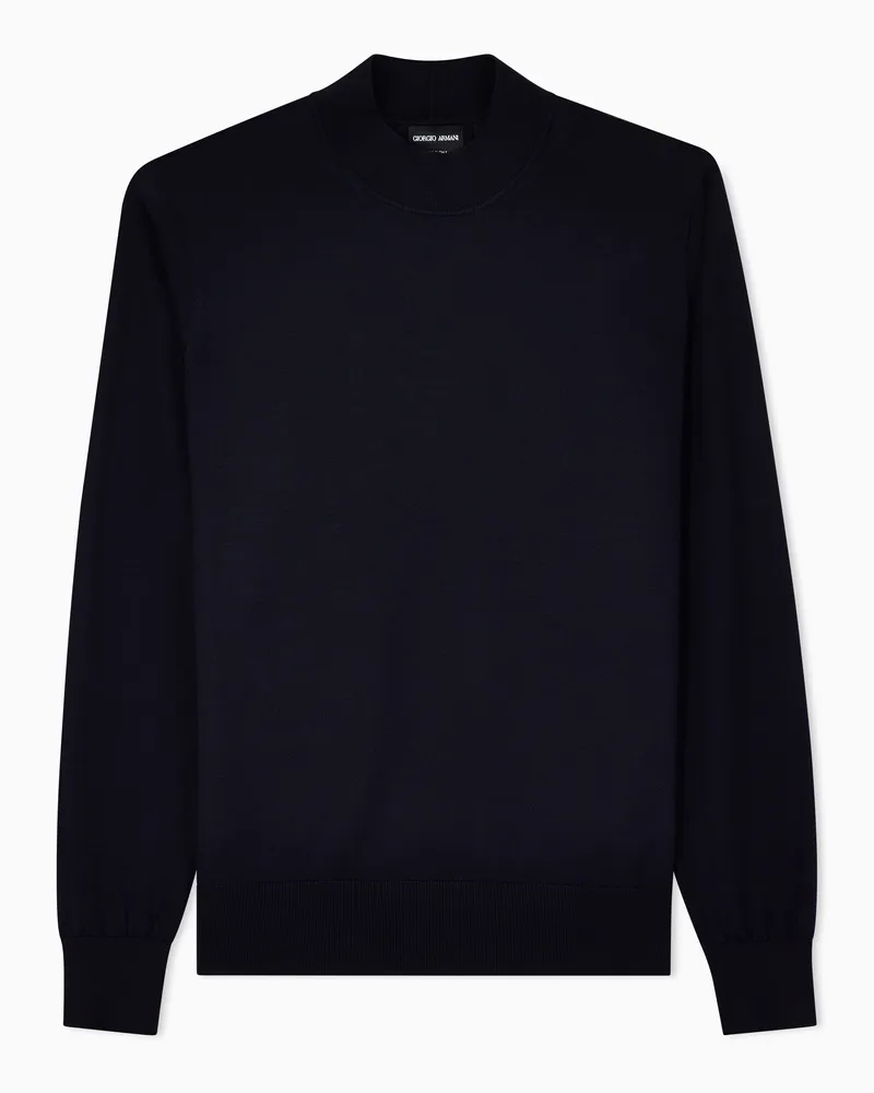 Giorgio Armani Pullover mit hohem Kragen aus Schurwolle Marineblau