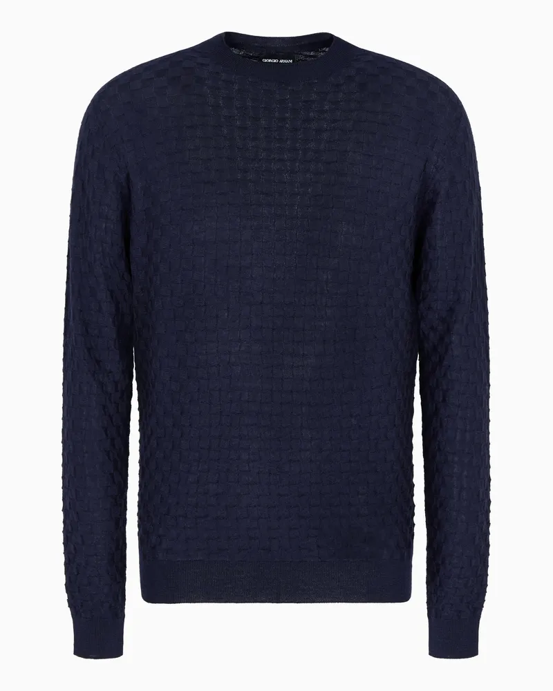 Giorgio Armani Rundhalspullover aus Kaschmir und Seide Blau