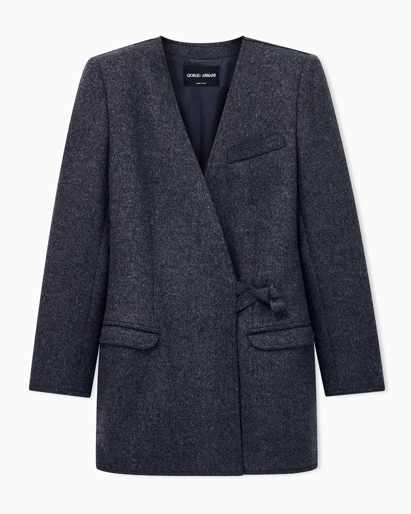 Giorgio Armani Flanellblazer Regular Fit aus Schurwolle mit Knotendetail Grau