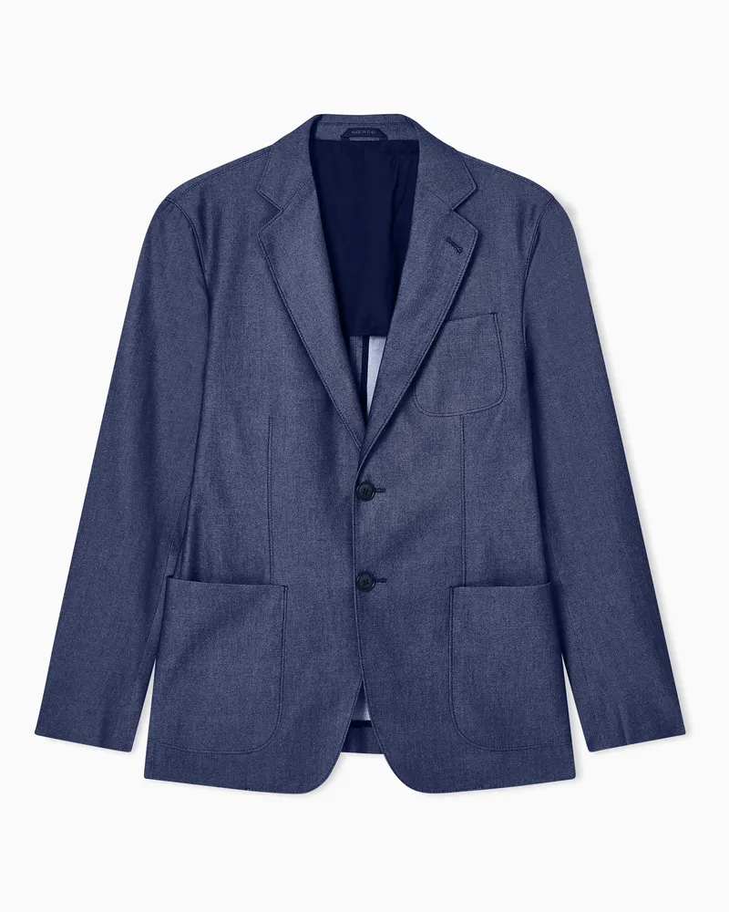 Giorgio Armani Einreihiges Sakko der Upton-Linie aus Twill in Denim-Optik Blau