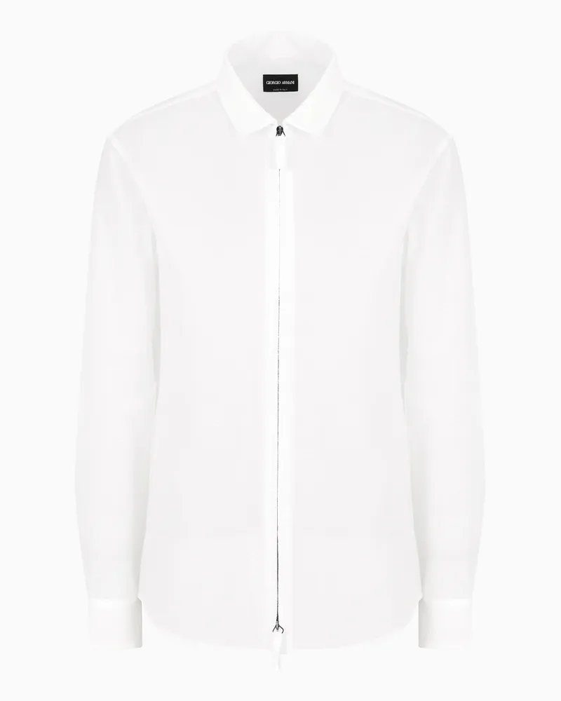 Giorgio Armani Hemd in Slim Fit mit Reißverschluss aus Seersucker-Baumwolle Weiß