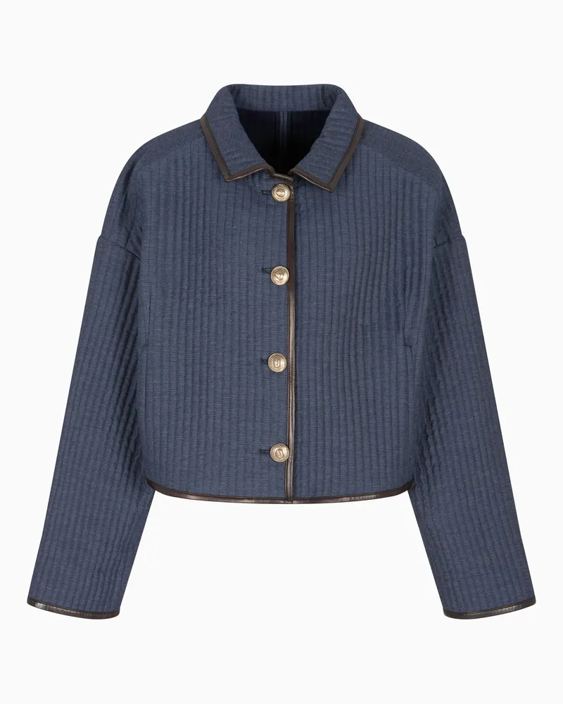 Giorgio Armani Kurzer Blouson aus der Denim Collection, gefertigt aus Viskose, Baumwolle und Seide mit Stepp-Muster Blau