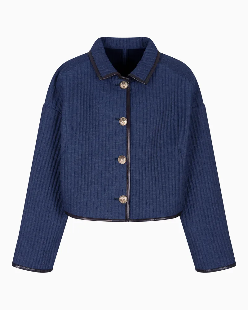 Giorgio Armani Kurzer Blouson aus der Denim Collection, gefertigt aus Viskose, Baumwolle und Seide mit Stepp-Muster Blau