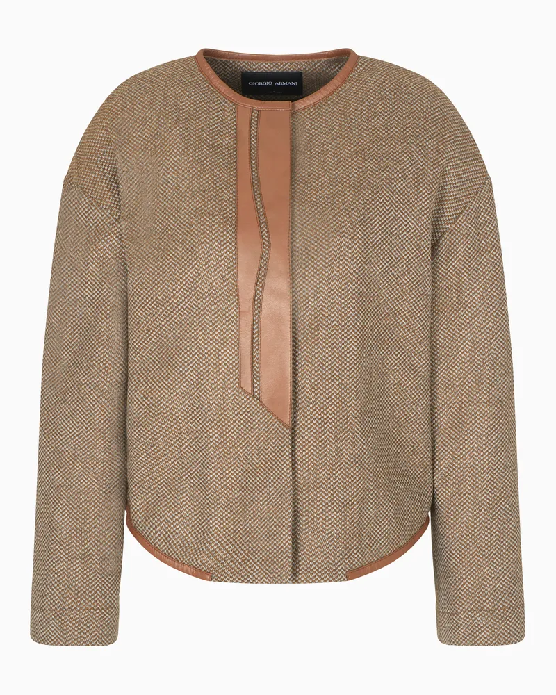 Giorgio Armani Einreihiges Sakko aus Schurwolle und Kaschmir mit Leder-Details Beige