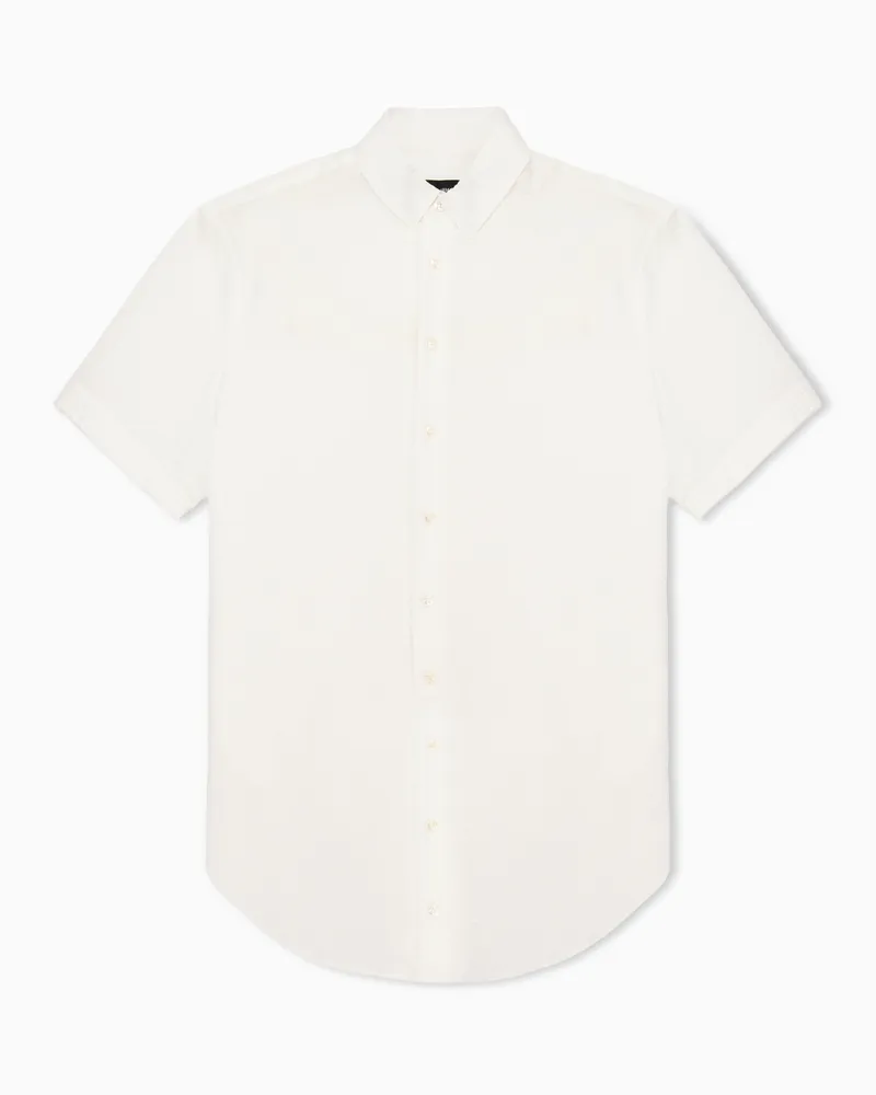 Giorgio Armani ASV Kurzärmliges Hemd aus Seersucker-Baumwolle Weiß