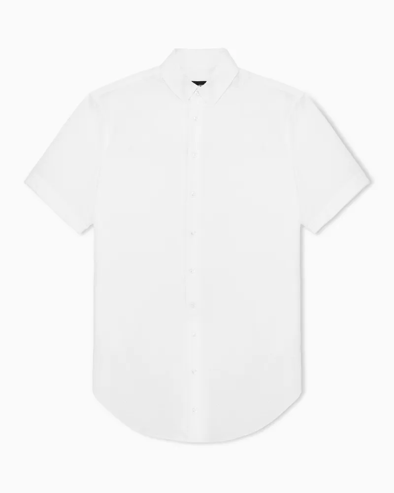 Giorgio Armani ASV Kurzärmliges Hemd aus Seersucker-Baumwolle Weiß