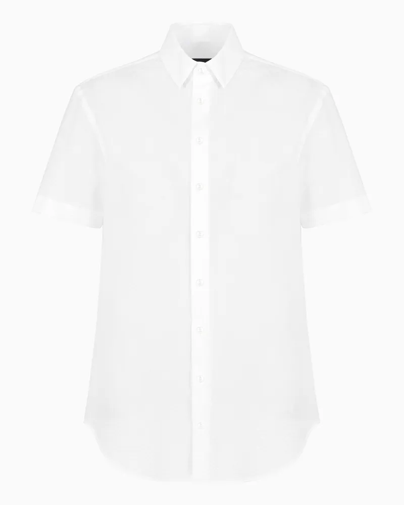 Giorgio Armani Kurzärmliges Hemd aus Seersucker-Baumwolle Weiß