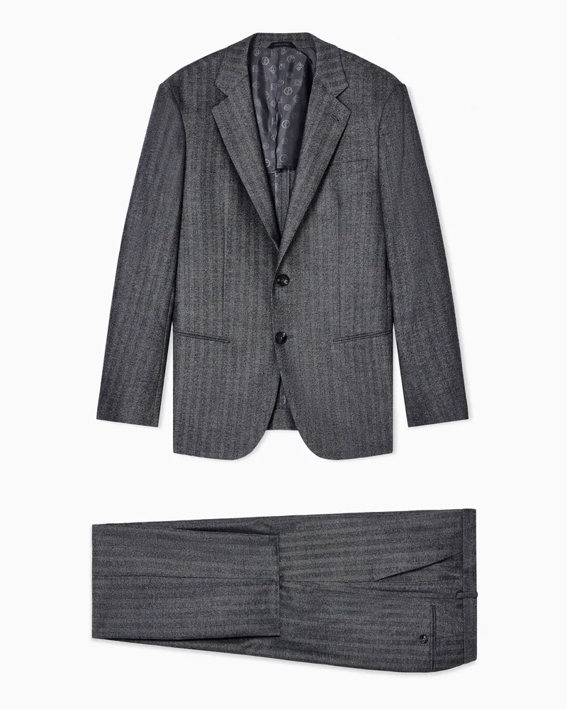 Giorgio Armani Einreihiger Anzug der Soho-Linie aus Schurwolle und Kaschmir mit Fischgrat-Muster Grau