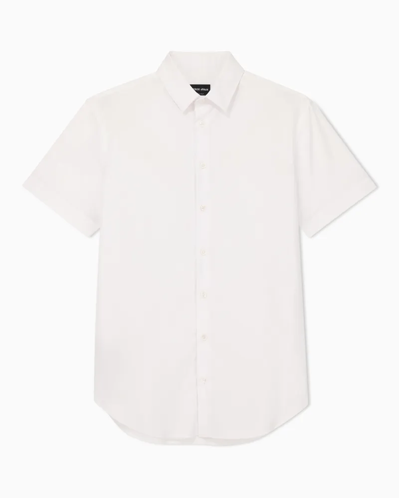 Giorgio Armani Kurzärmlige Bluse aus stückgefärbtem Stretch-Gewebe Weiß
