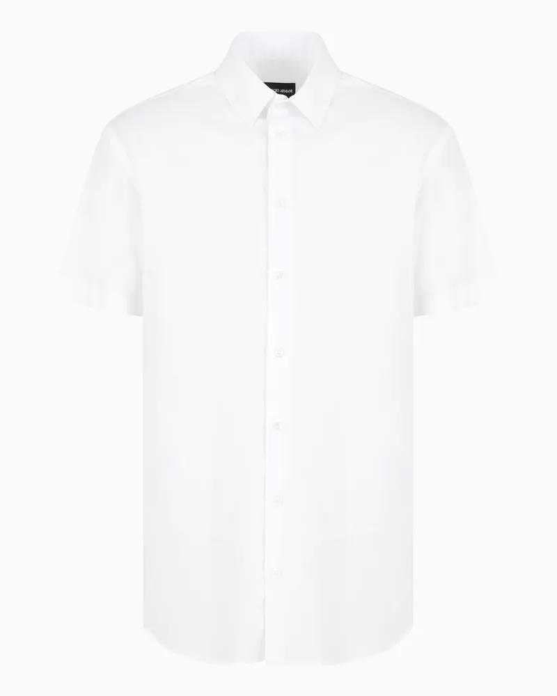 Giorgio Armani Kurzärmlige Bluse aus stückgefärbtem Stretch-Gewebe Weiß