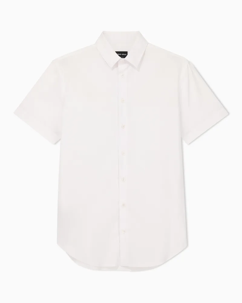 Giorgio Armani Kurzärmlige Bluse aus stückgefärbtem Stretch-Gewebe Weiß