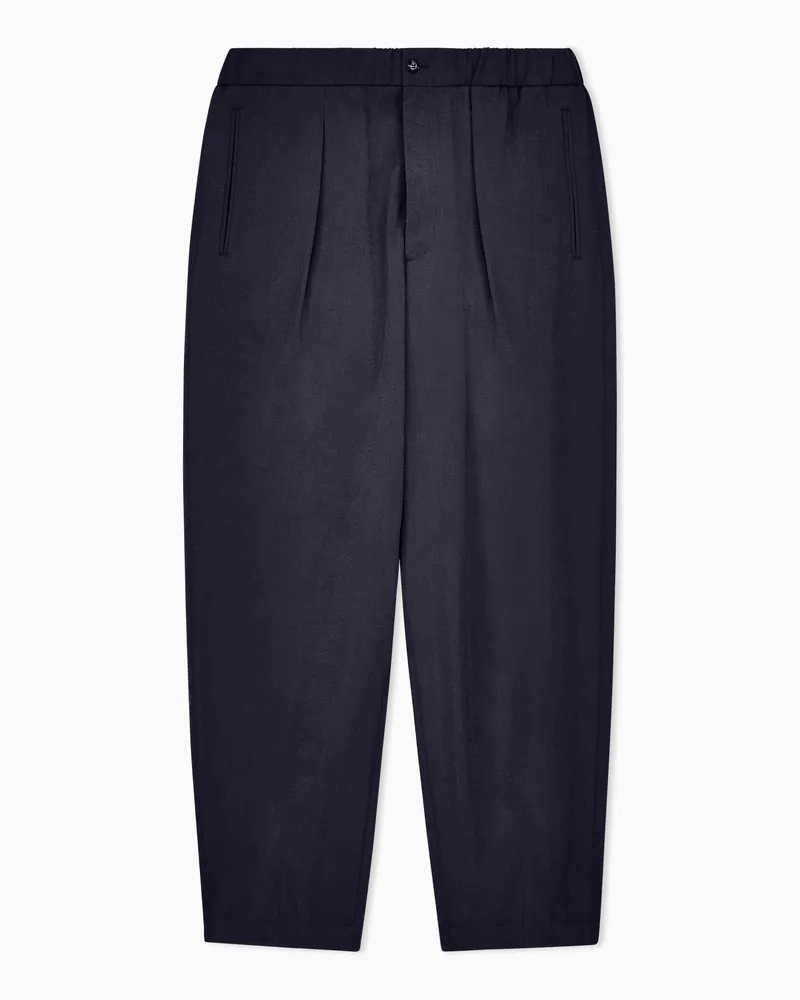 Giorgio Armani ASV Hose mit einer Bundfalte aus gewaschenem Seidengemisch Marineblau