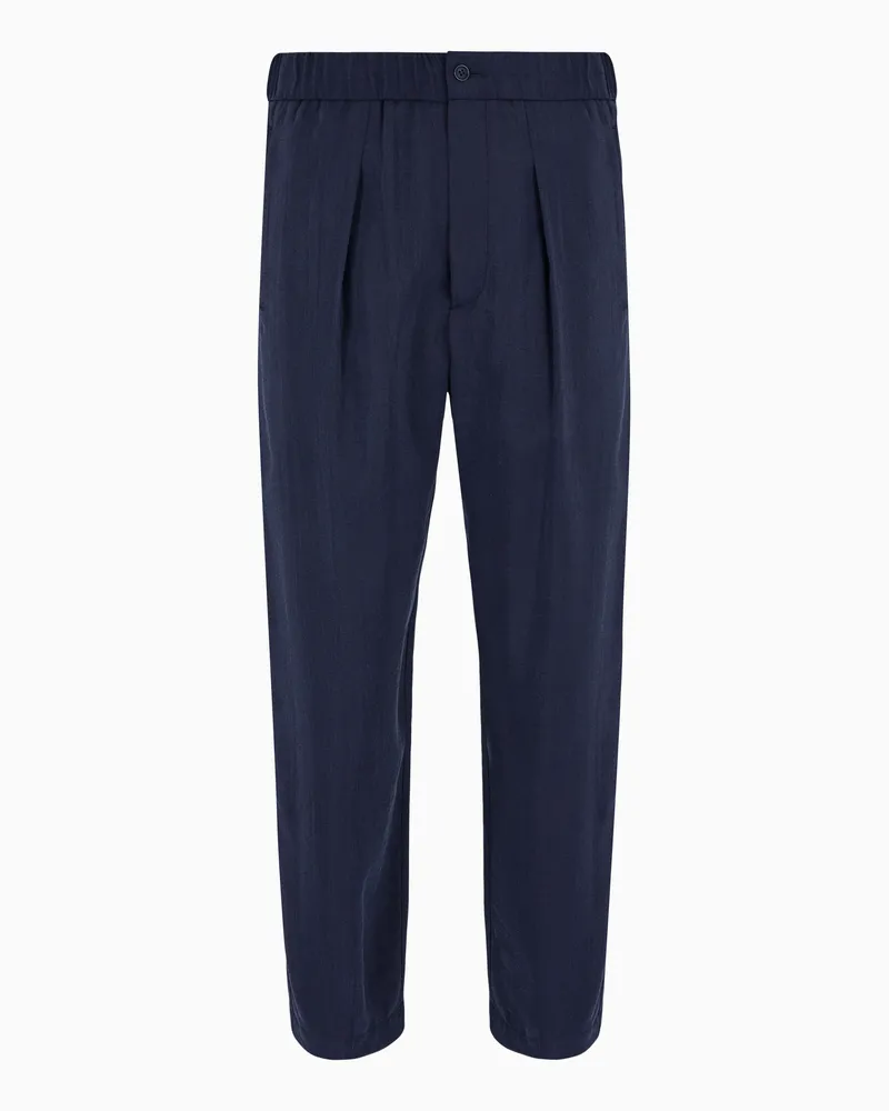 Giorgio Armani Hose mit einer Bundfalte aus gewaschenem Seidengemisch Marineblau