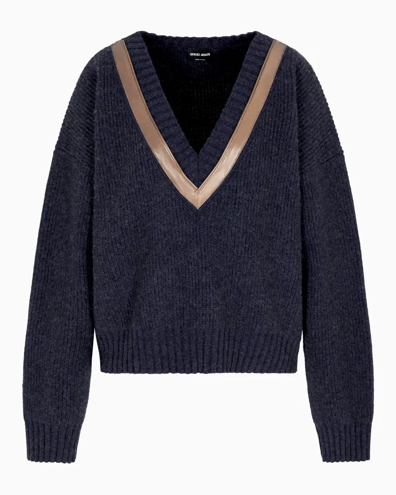 Giorgio Armani Pullover V-Ausschnitt aus der Denim Collection, gefertigt aus Wolle und Kaschmir Blau