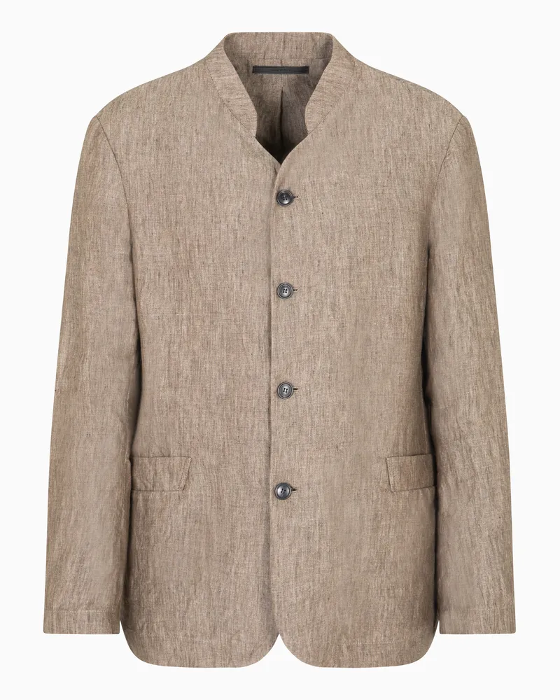 Giorgio Armani Einreihiges Sakko aus Leinen-Chambray im Used-Look Beige
