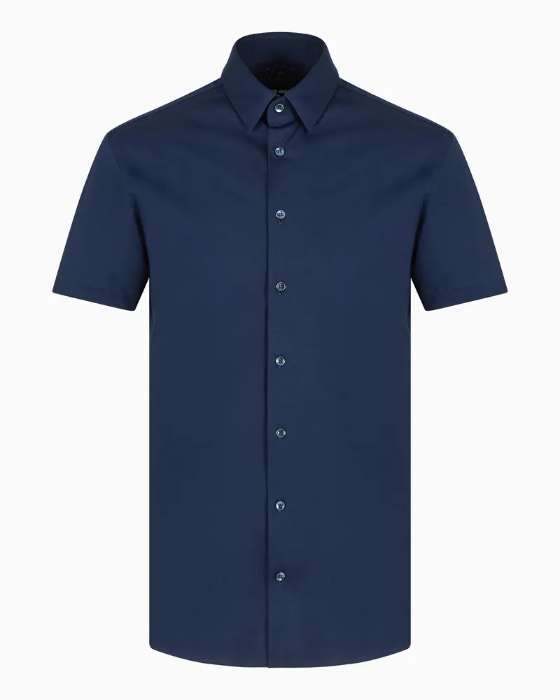 Giorgio Armani Kurzärmliges Baumwollhemd Marineblau