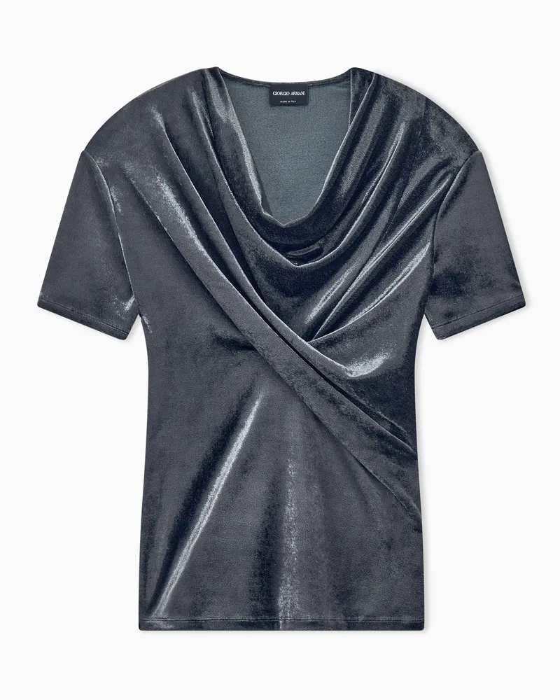 Giorgio Armani Chenille-T-Shirt mit Samteffekt und drapiertem Ausschnitt Grau