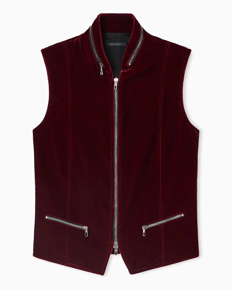 Giorgio Armani Weste aus Samt, mit Reißverschluss Burgunderrot