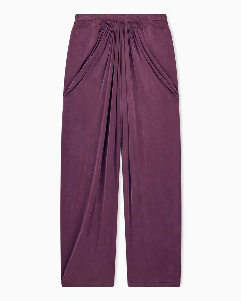 Giorgio Armani Hose aus Stretch-Cupro mit weitem Bein und Drapierung vorn Burgunderrot