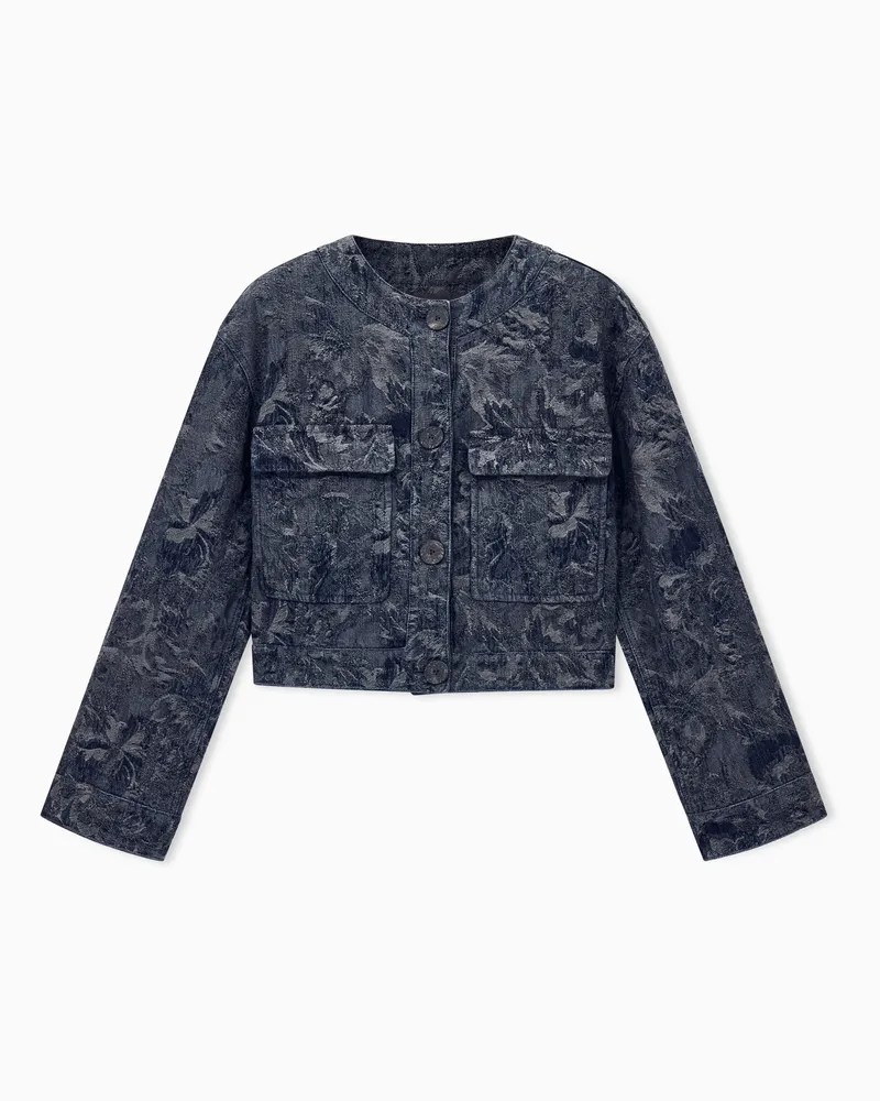Giorgio Armani Denim-Blouson mit floralem Jacquard-Muster und Hornknöpfen Blau