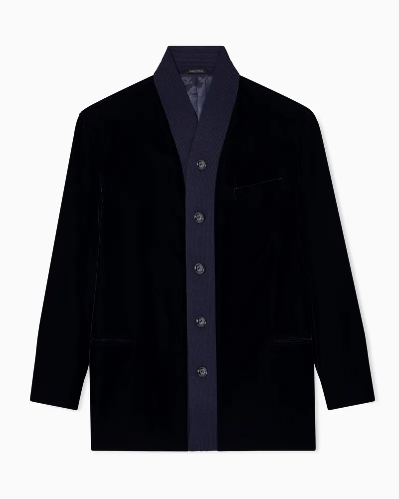 Giorgio Armani Einreihiges Sakko aus Samt und Strick Marineblau