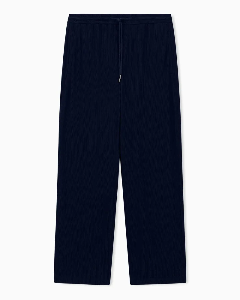 Giorgio Armani Hose im Regular Fit aus Jersey-Seersucker mit Kordelzug Marineblau