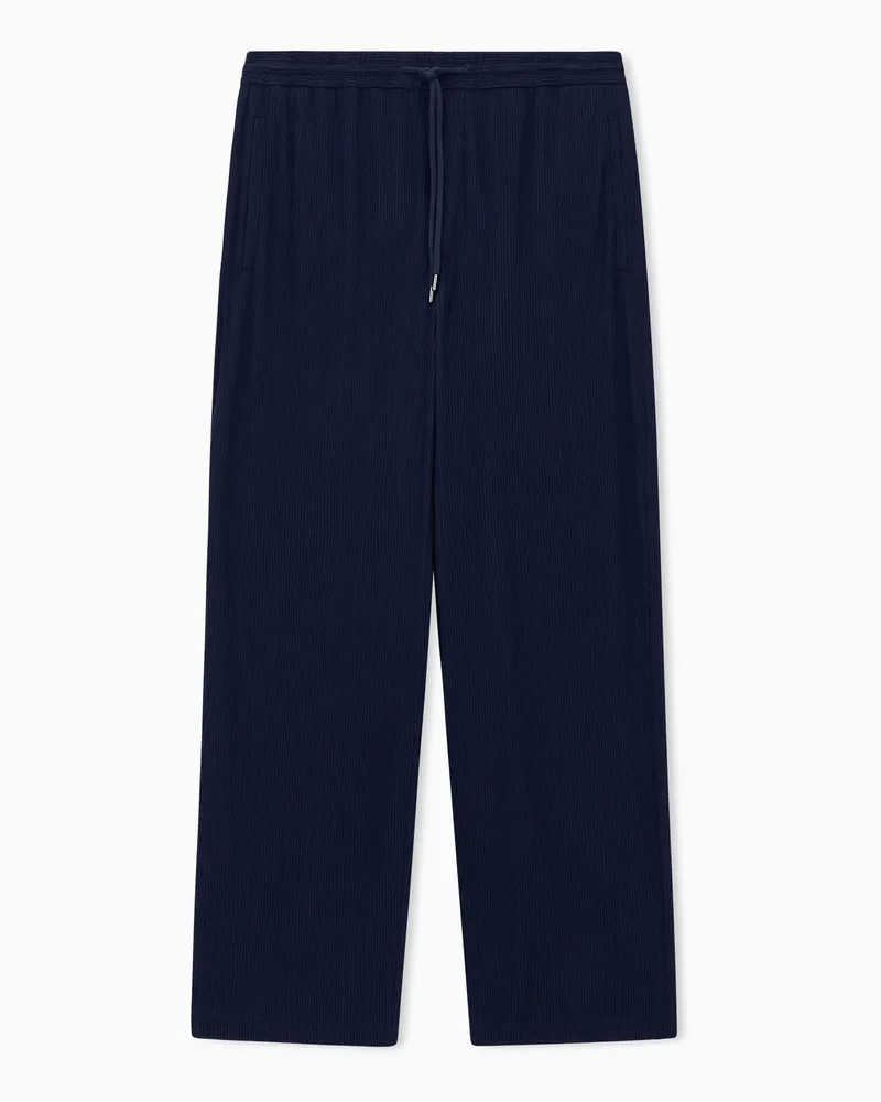 Giorgio Armani Hose im Regular Fit aus Jersey-Seersucker mit Kordelzug Marineblau