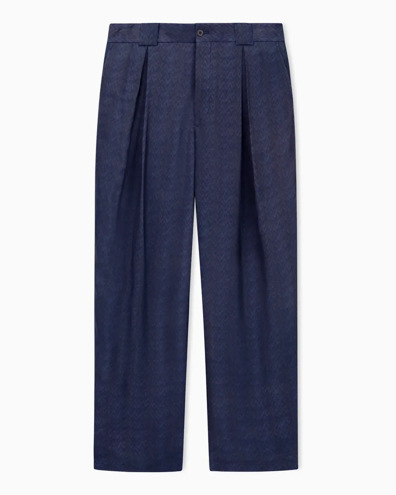 Giorgio Armani Hose mit Bundfalte aus Viskose im Fischgrat-Muster Marineblau